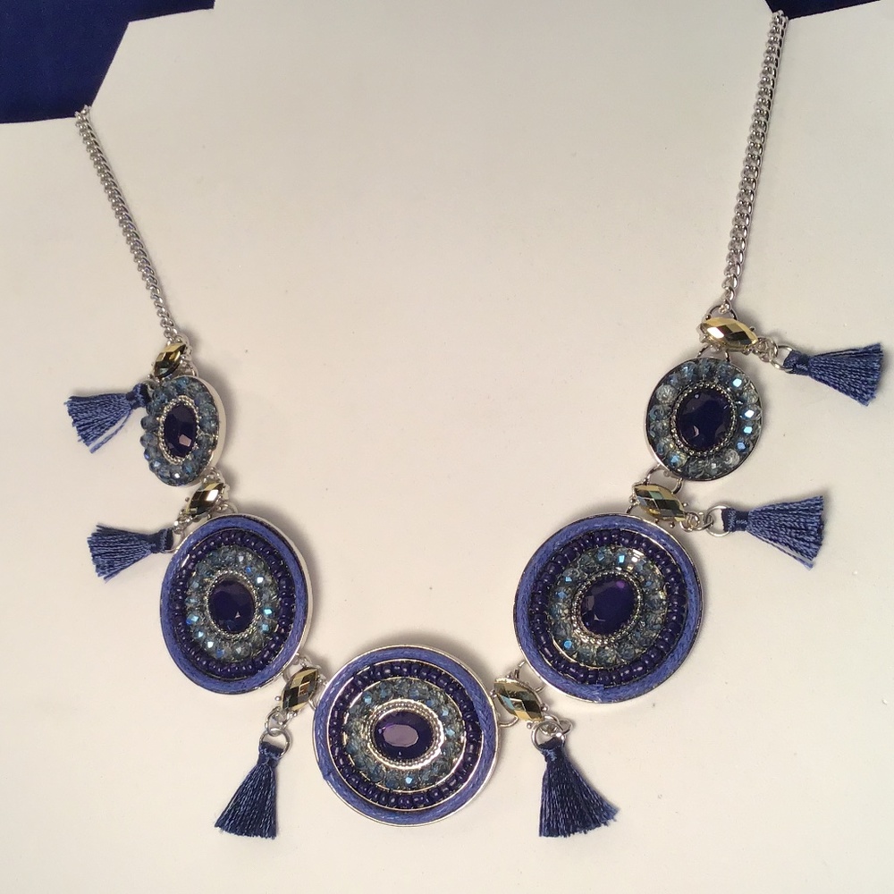 Necklace Deep Rich Blue Decorative Coins And Tassels